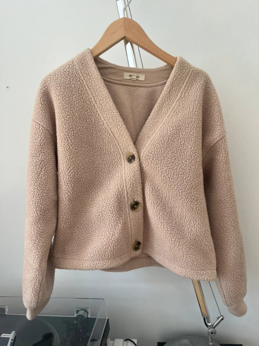 Beige Sherpa Fleece Button-Up Cardigan Size S